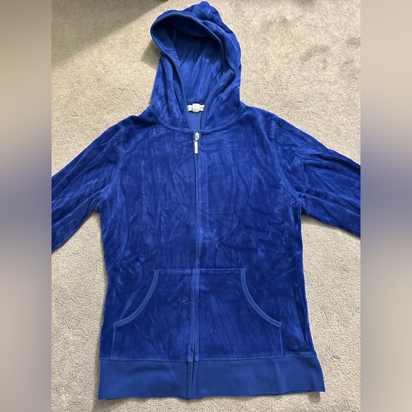 Zenana Outfitters | zip up hoodie blue velvet - Picture 2 of 4